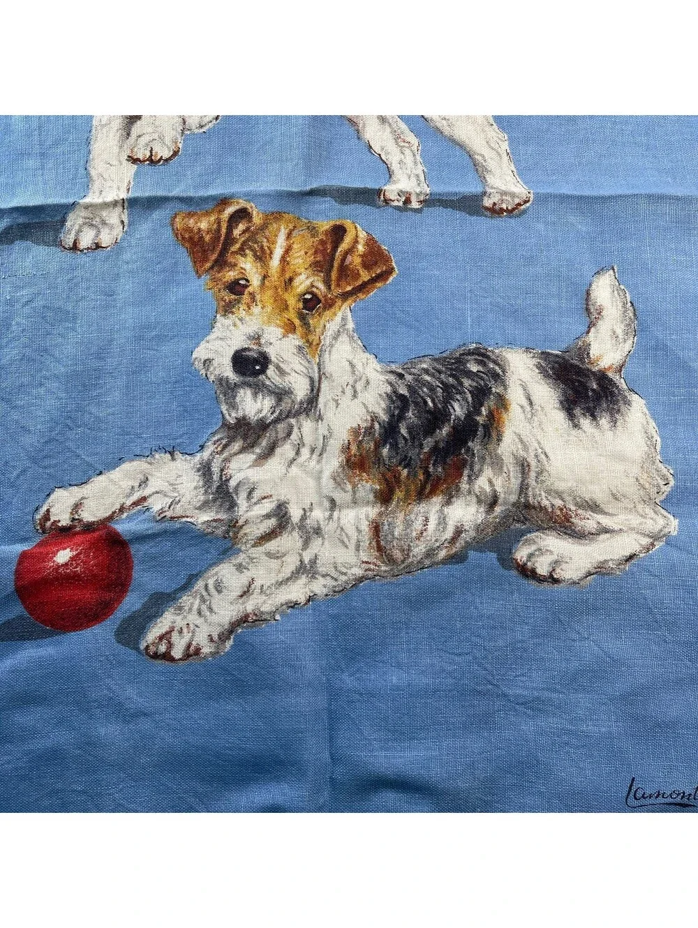 Vintage Irish Linen Tea Towel Dogs Russell terrier Made in Ireland